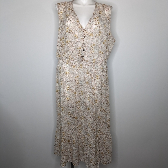 ✨3/$15 Emma & Michelle tan yellow floral sheer v neck summer dress 3X - Picture 2 of 7